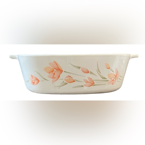 Corningware peach floral A-2-B 2 Liter baking dish & pyrex A-9-C glass top - Picture 2 of 14